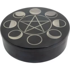 Pentagram Moon Phases Box - Soapstone With Silver Inlay