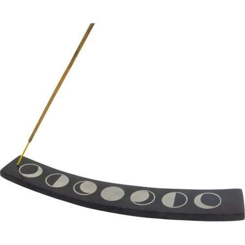 Moon Phases Incense Holder - Soapstone With Silver Inlay 2 Moon Phases Incense Holder - Soapstone With Silver Inlay - Image 2
