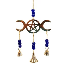 Moon Pentagram Bell Chime With Blue Beads