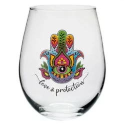 Stemless Wine Glass Hamsa Hand