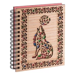 Wolves Carved Wood Spiral Journal - Howling Wolf