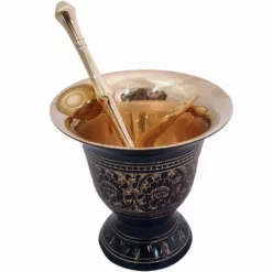 Engraved Black Brass Mortar & Pestle Set